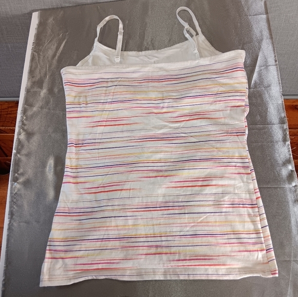 SO Y2K Stiped Tank  Top Medium White Purple Pink Hipster Rainbow + Shelf Bra - Picture 3 of 8